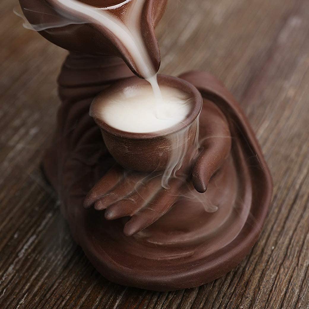Buddha Hand Series Backflow Incense Burner Indoor Smoke Waterfall Incense Holder Creative Teapot Shaped Ceramic Incense Burner (Large Teapot)