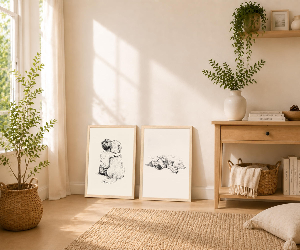 Boy and Dog Wall Art Set of 2 Framed (boydog / 16"L x 24"W)