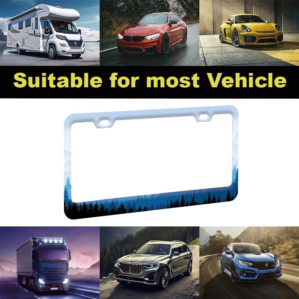 Mountain Pine Forest License Plate Frame Women Men 1Pc Car Tag (for Mountain-Blue 2-1p)