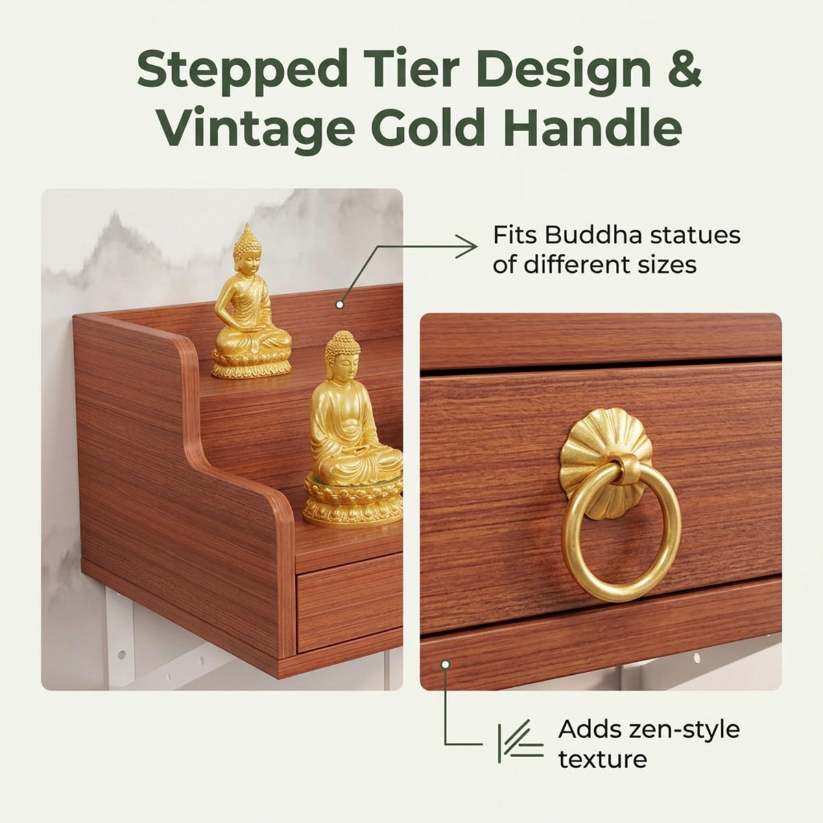 2 Tier Wall Mounted Buddha Altar Shelf with Drawer (White / 50CM/19.7IN)