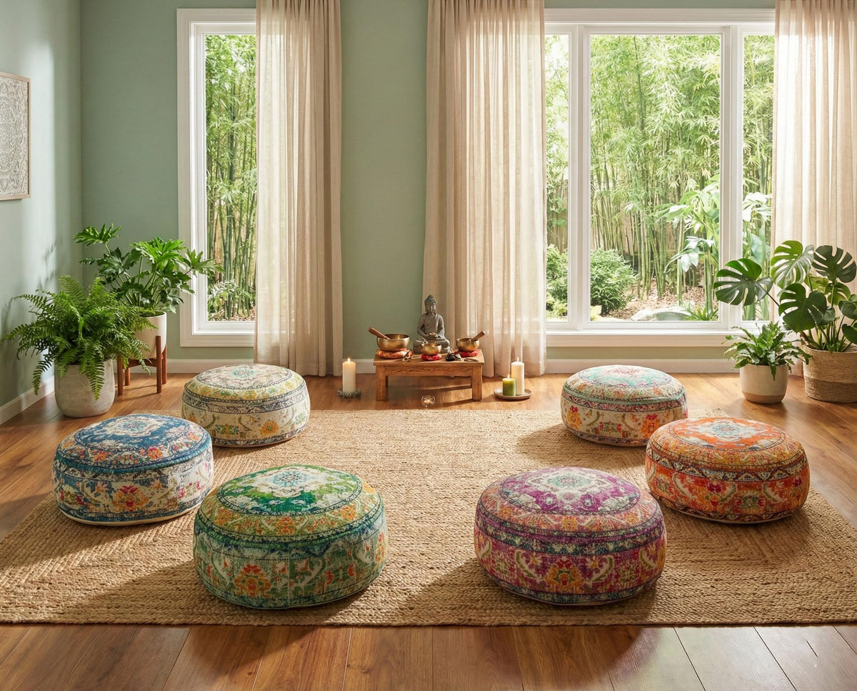 Colorful Pouf Cover Orange Round Orange Floor Pillow Seating Area Stool Boho Room Décor Accent Furniture Cotton 24x8 (24x8 Cover Only / Orange)