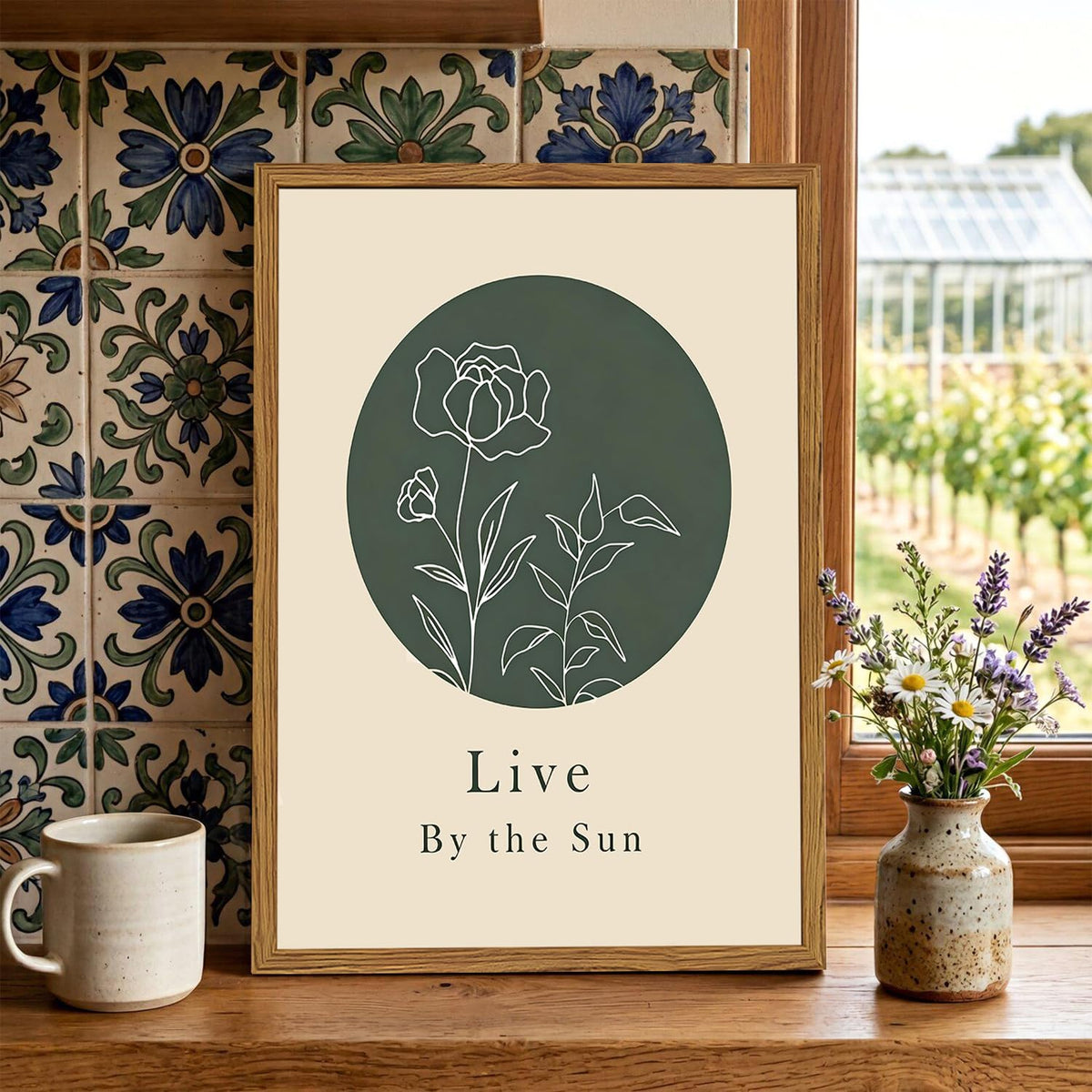 Framed Boho Sun and Moon Wall Art Set of 2 (Boho / 24"L x 16"W)
