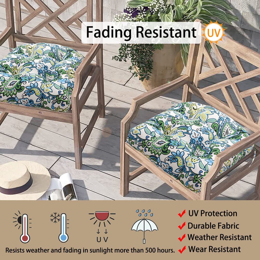 Outdoor Tufted Seat Cushion 19"x19" (Botanical Blue / 19" x 19" x 5" (2 Pack))