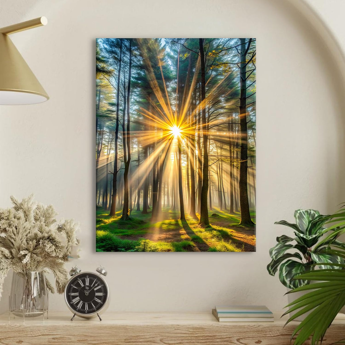 Nature Forest Wall Art for Living Room Rustic Sunrise Landscape Pictures Wall Decor Green Pine Trees Scenery Painting Canvas Prints Modern Poster Artwork Bedroom Kitchen Office Home Decorations 12x16" (12"L x 16"W / Fall07)