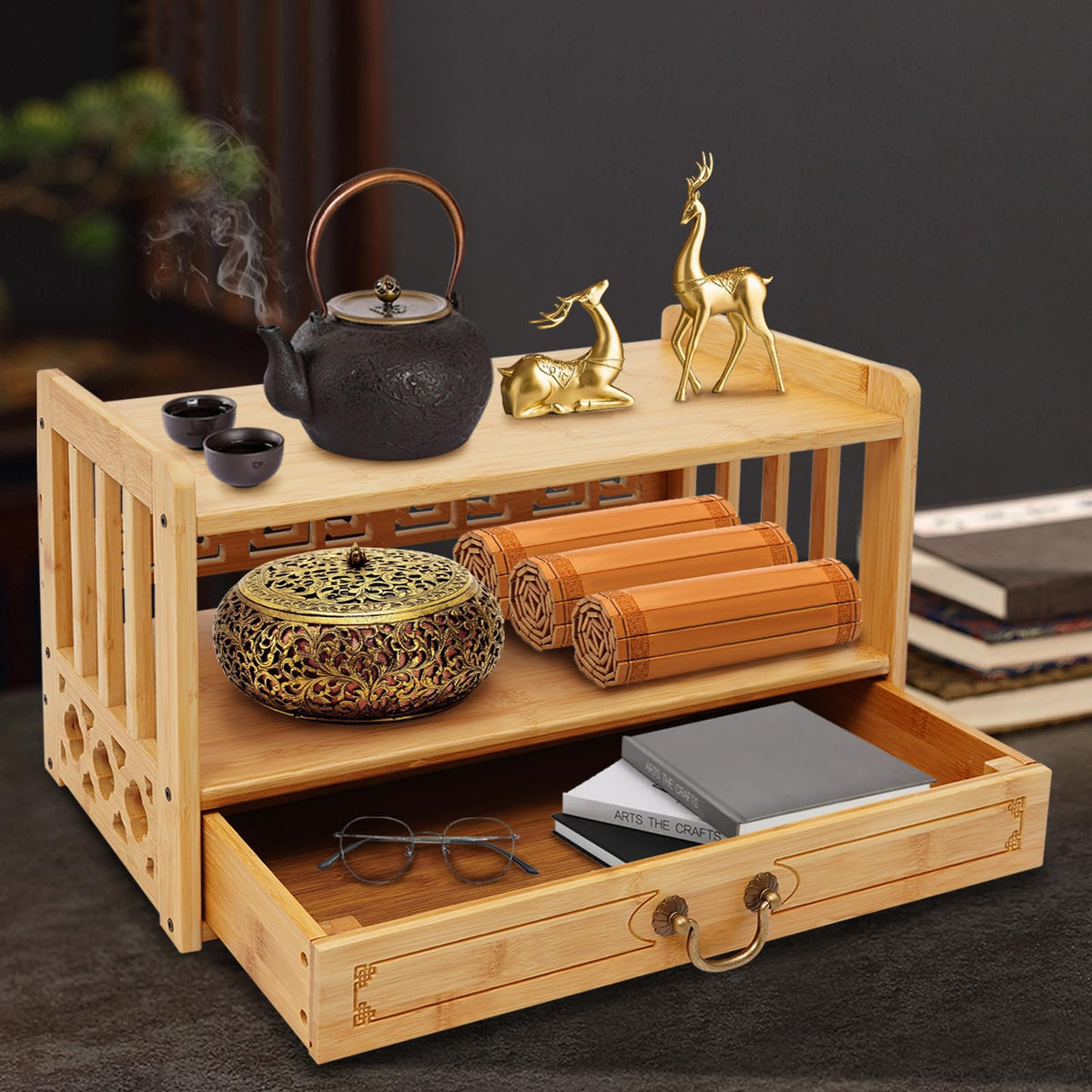 Meditation Storage Table (Wood Color / 20.4×9.8×11in)