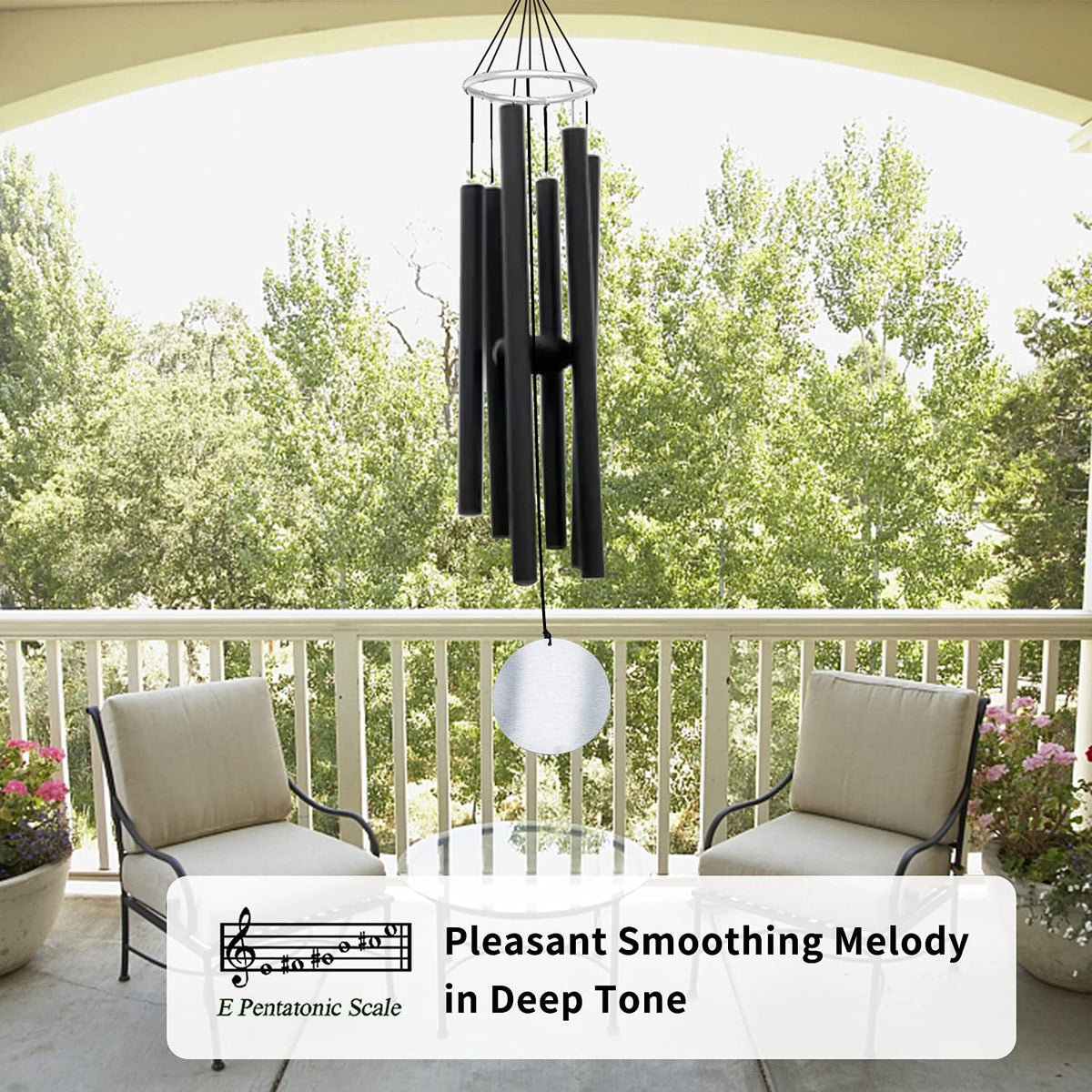 Wind Chimes Outdoor Large Deep Tone (36“ Black)