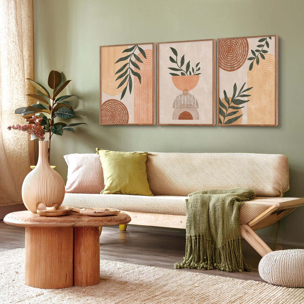 Boho Geometric Framed Canvas Wall Art Set Of 3 (Boho wall art)