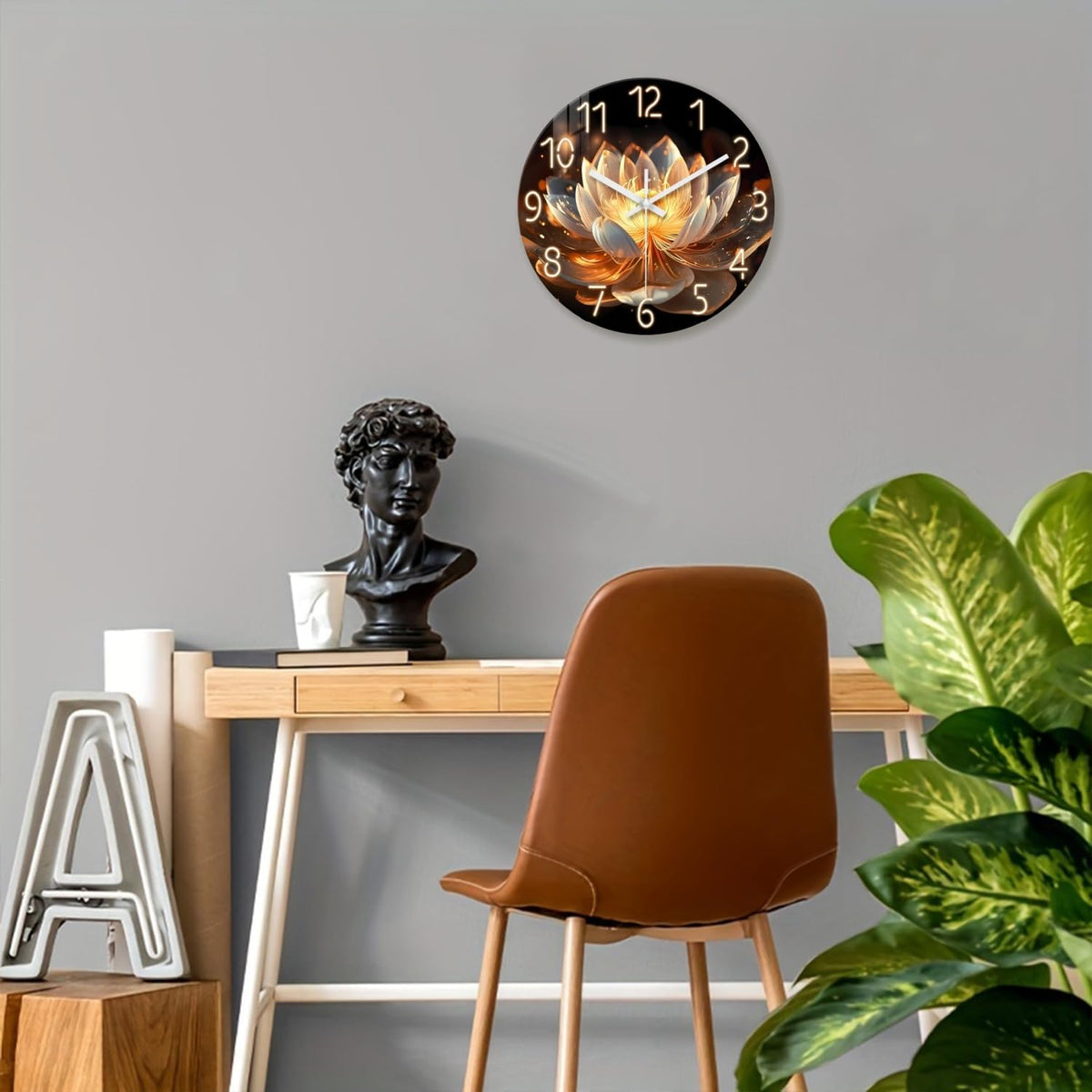Large Lotus Flower Wall Clock 20 inch Round Silent (Lotus Flower / 20 Inch)