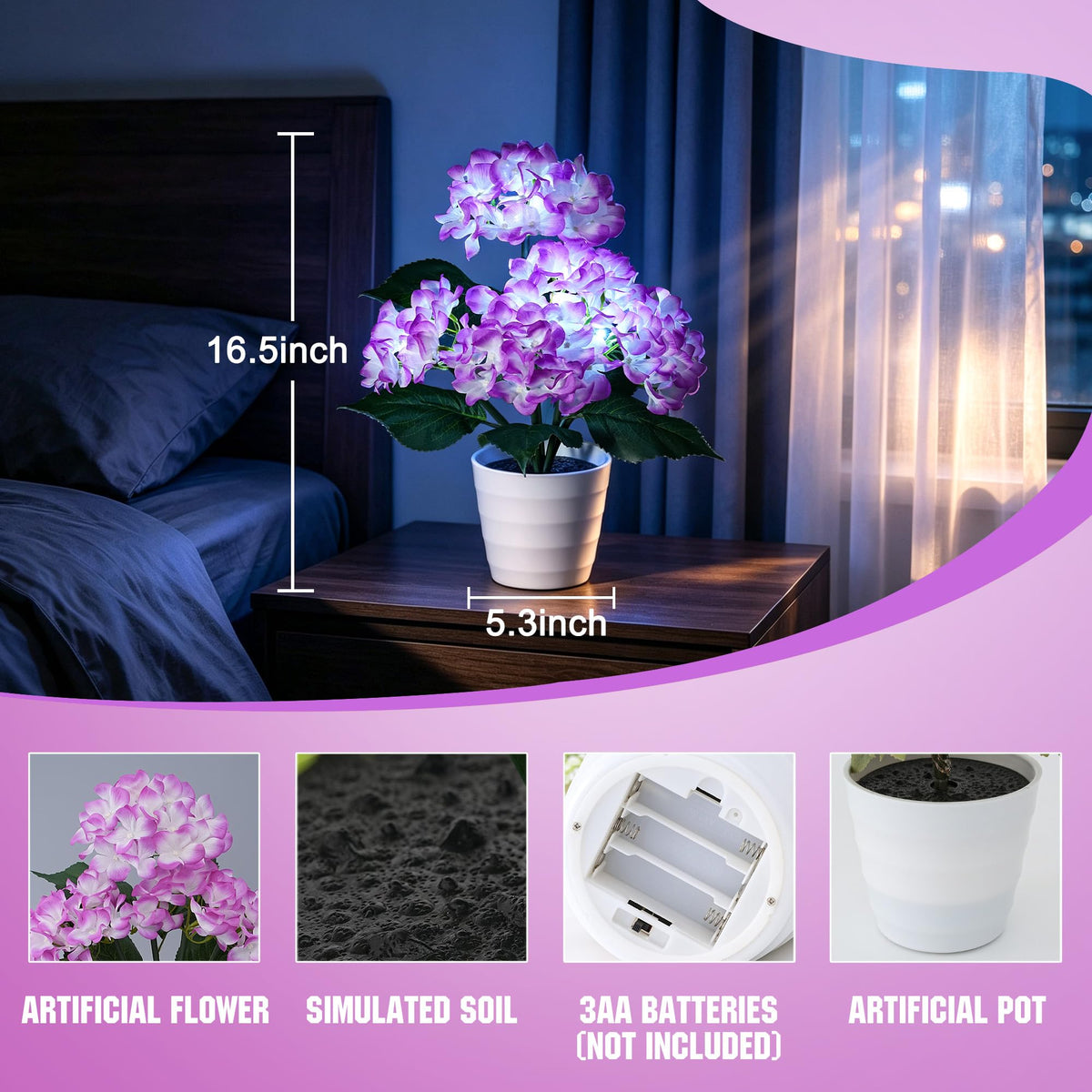 Purple Hydrangea Flower Table Lamp Decor Gifts for Women Birthday (HYDRANGEA FLOWR-Z)