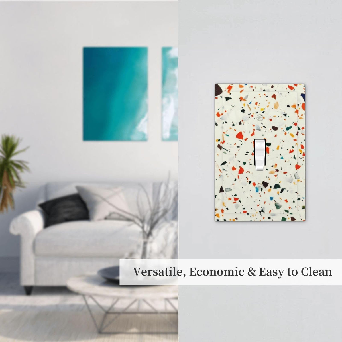 Beige.Cream Yellow Terrazzo Marble Decorative 1 Gang Light Switch Cover Single Toggle Switch Wall Plate Cover Electrical Switchplate Faceplat Room Decor (Beige.Cream Yellow Terrazzo Marble / Toggle Mid 1-Gang)