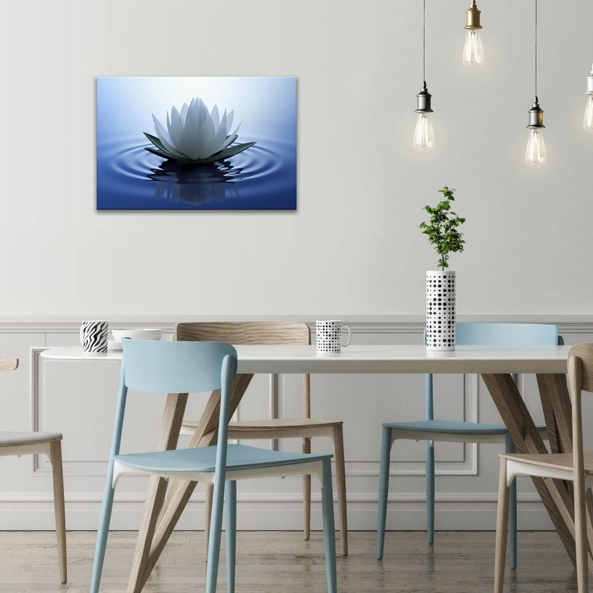 White Lotus Wall Art Canvas Pictures Print Spiritual Meditation Artwork Poster for Yoga Room Bathroom Zen Spa Photo Decor Framed Ready to Hang (16"L x 24"W / Lotus 05)