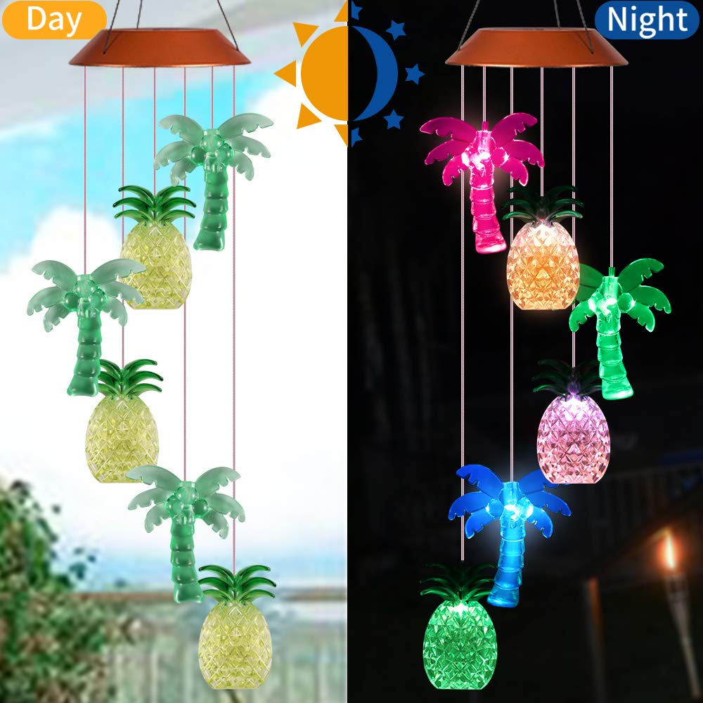 Solar Coconut Tree Pineapple LED Wind Chimes Outdoor