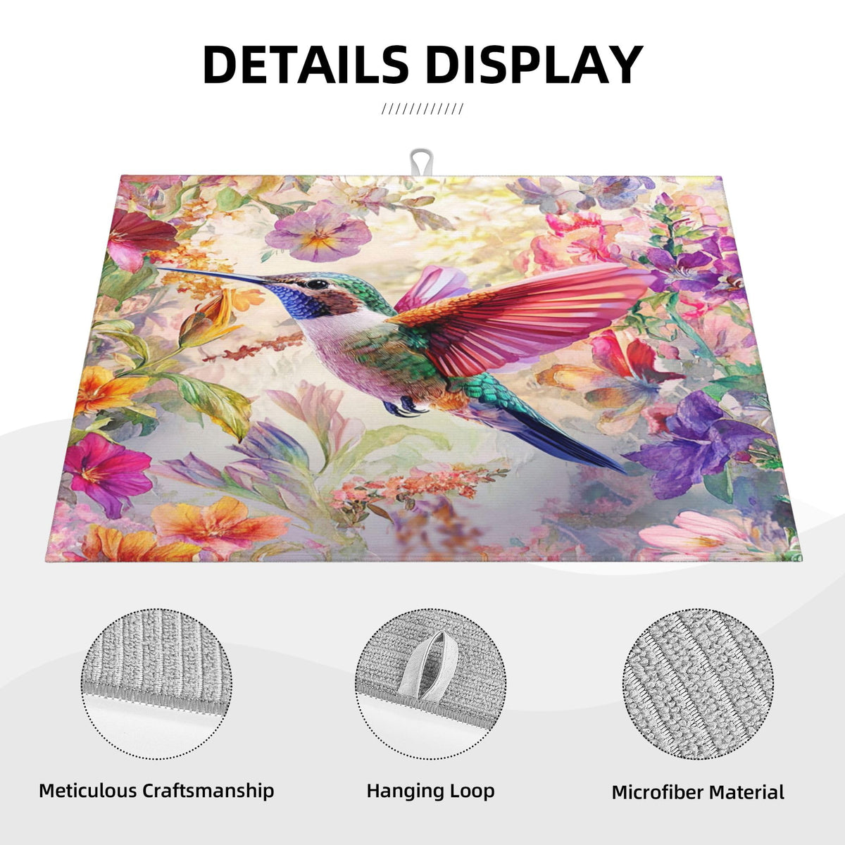 Hummingbird Dish Drying Mat for Kitchen Counter Microfiber Super Absorbent Non (Hummingbird)