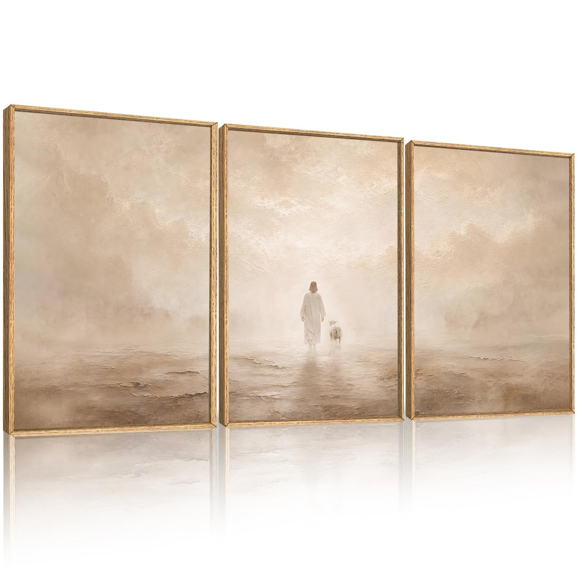 Christian Jesus and Lost Lamb Framed Canvas Wall Art (Jesus and the Lost Lamb Wall Art / 24"L x 36"W)