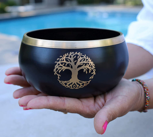 Tibetan Tree Of Life Singing Bowl Mallet Cushion Set ~ For Meditation (Black)