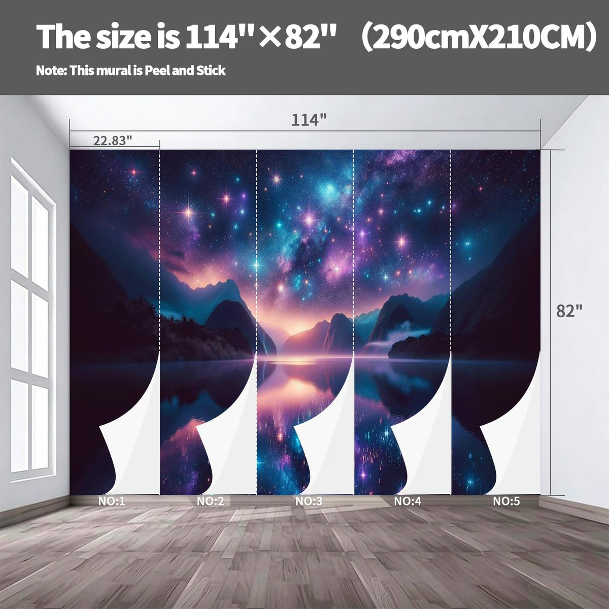 Peel and Stick Wall Mural Wallpaper Night Sky 114"×82" Decor G20 (G20 / 114" x 82")