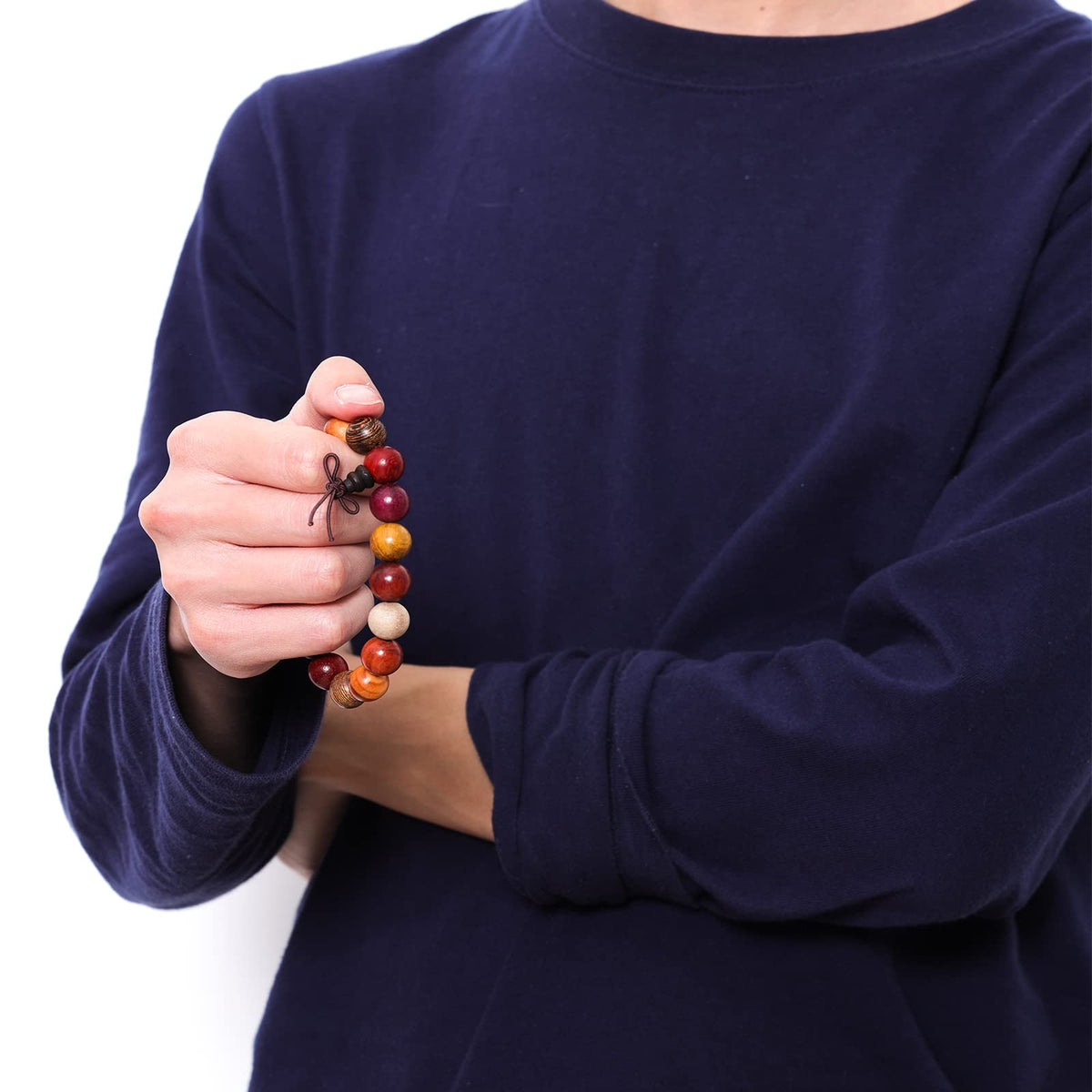 Wooden Beads Stretch Bracelets for Buddhist Prayer Mala Beads Wristlets for Man Woman (B3:10MM 8 Treasure Wood)