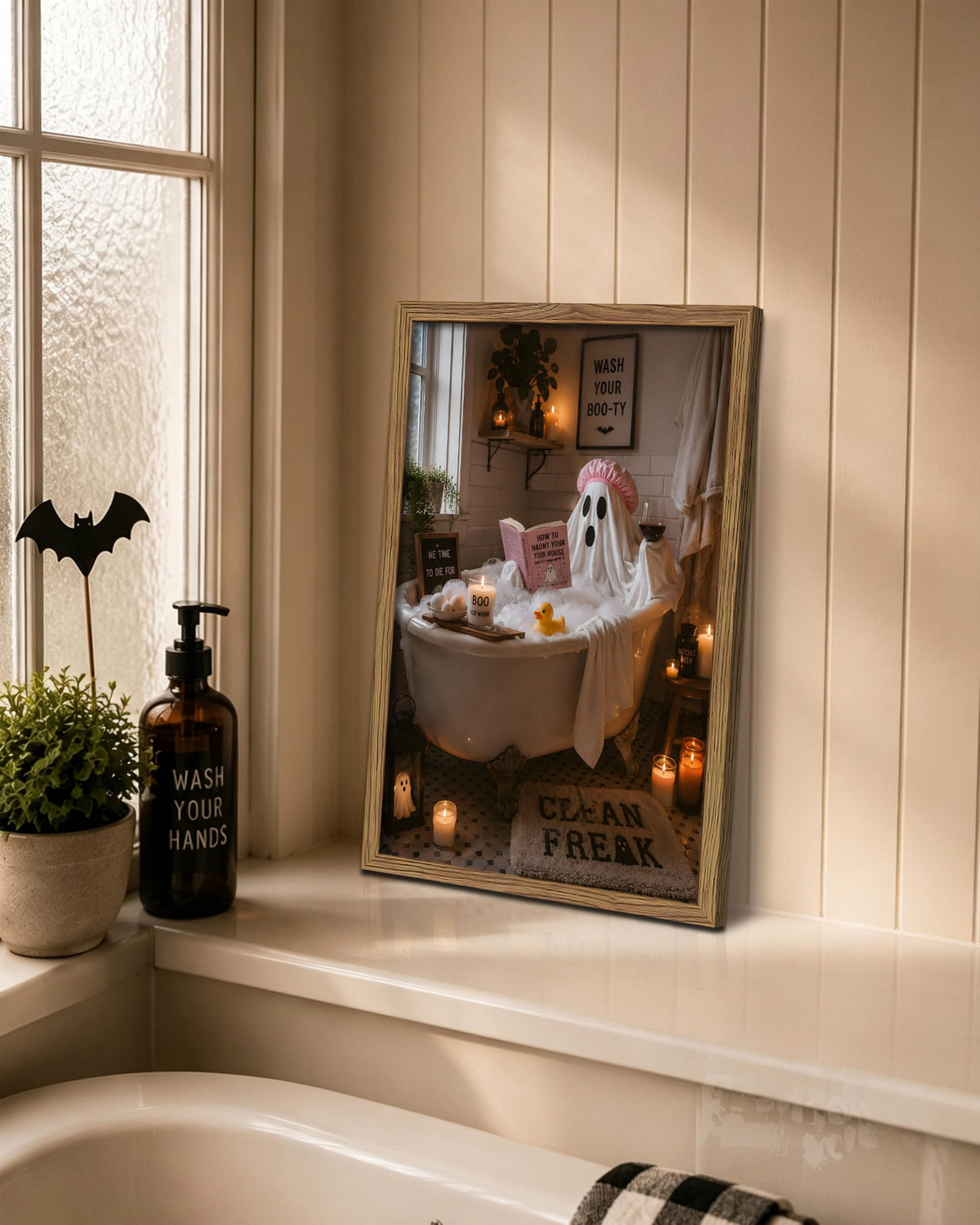 Framed Funny Halloween Bathroom Wall Art (A-Specter / 24"L x 16"W)