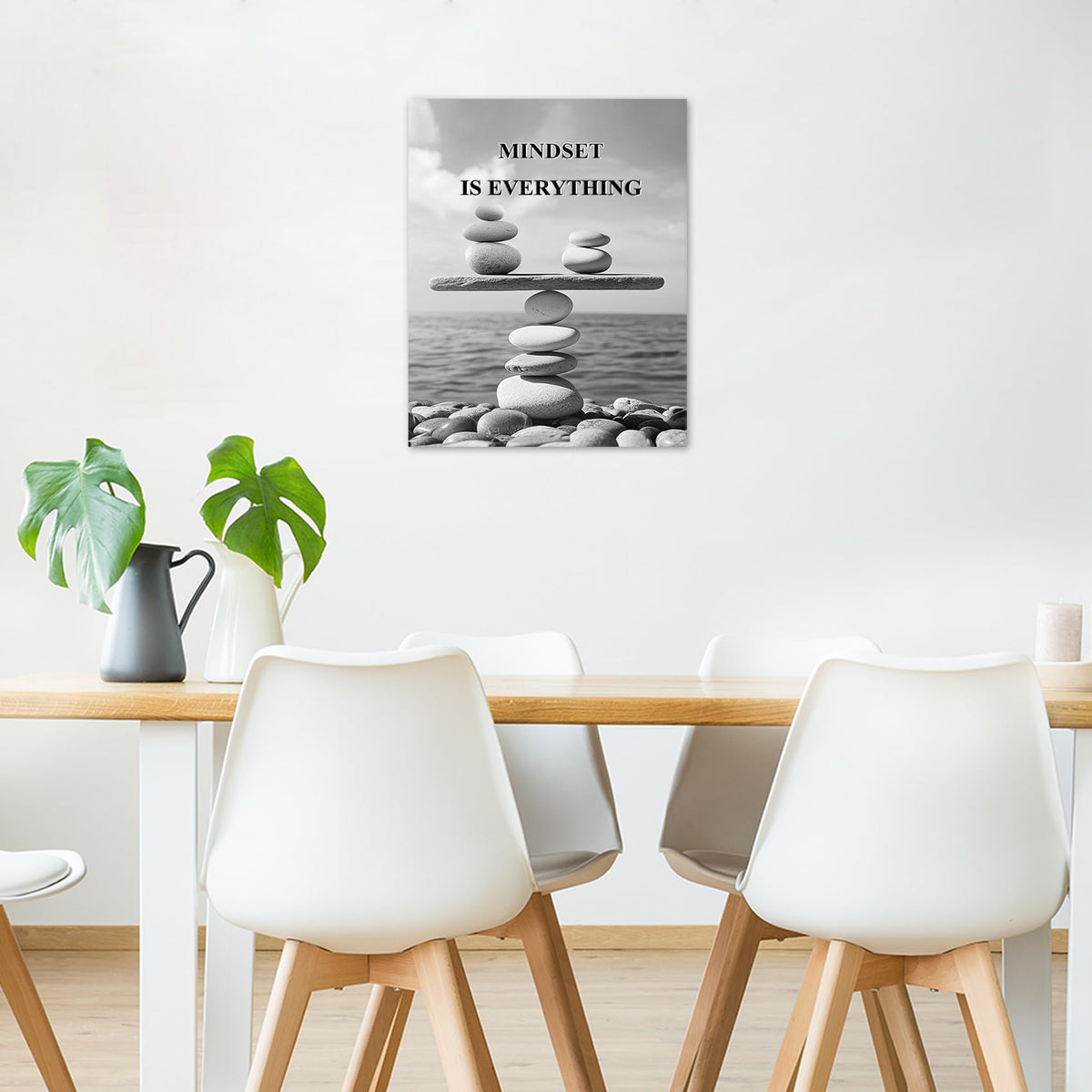 Mindset Motivational Wall Art Prints Zen Stone Inspirational Canvas Wall Art for Bathroom Bedroom Living Room Spiritual Black and White Canvas Paintings Spa Yoga Ofiice Wall Decor (16"L x 12"W / Grey)