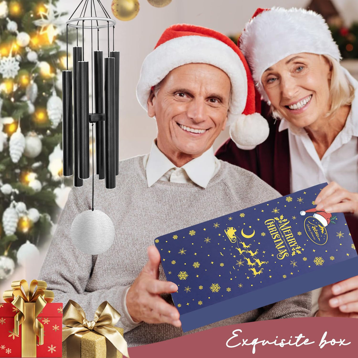 36in Memorial Wind Chimes (36”-Black-Christmas Gift Box)