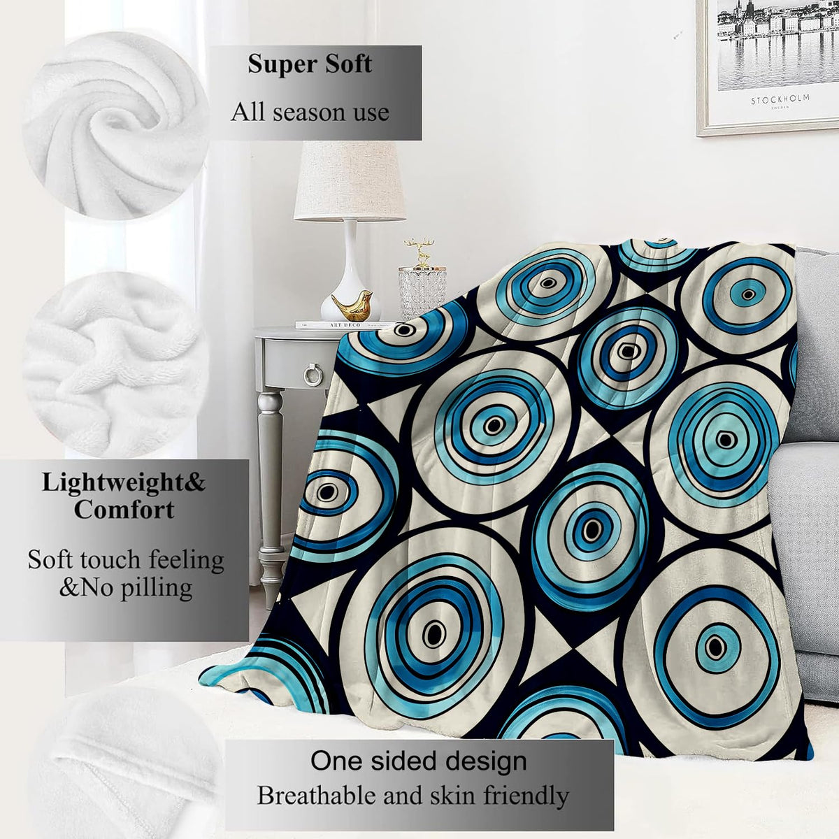 Evil Eye Blanket Modern Geometric Circles Throw Blankets (40x50in / Evil Eye)