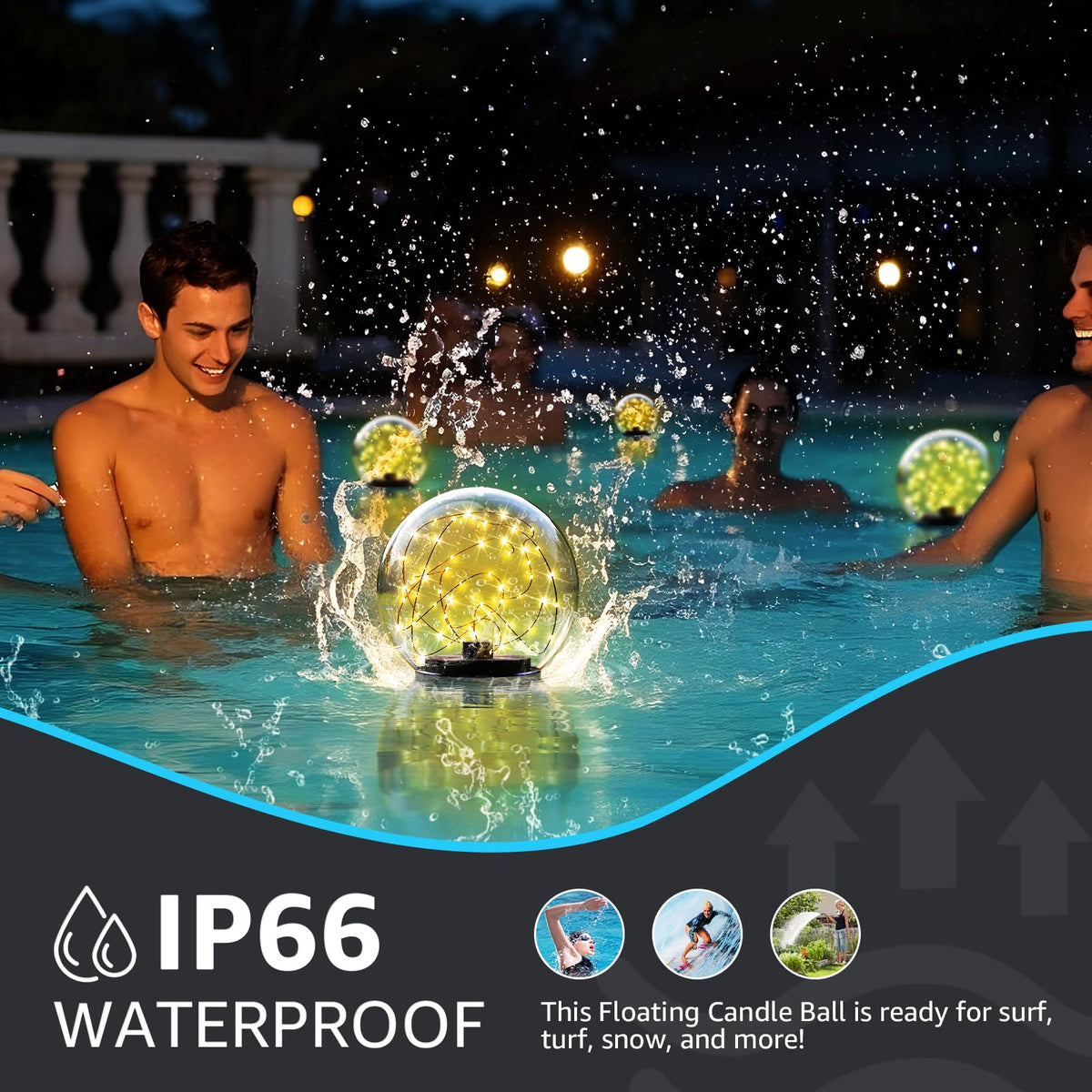 2 Pack Solar Floating Pool Lights Ball Solar Powered LED Flickering that Float Globe Lights Water (Orange)