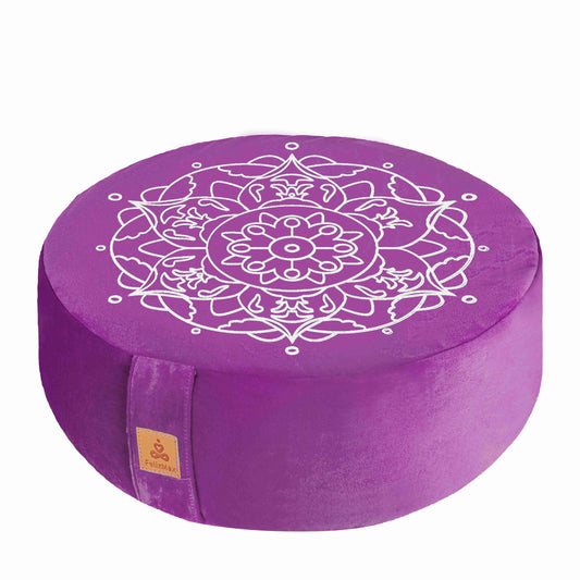 Round Velvet Meditation Pillow Embroidery D=13" (Purple)
