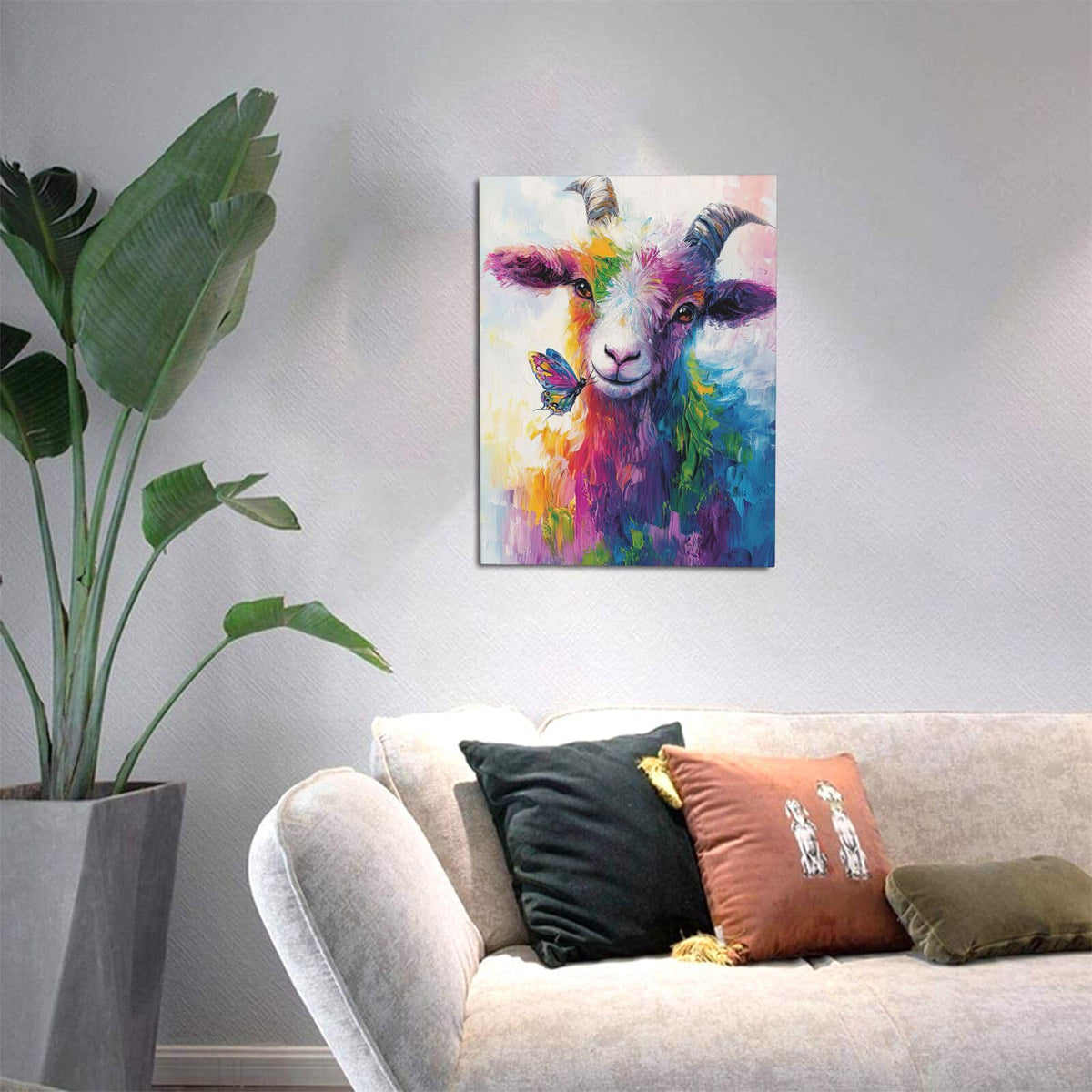 Colorful Goat Butterfly Canvas Wall Art Painting Framed ArtWork 16"x24" (Colorful Goat / 24"L x 16"W)