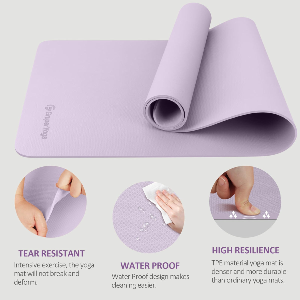 Yoga Mat Non Slip (Lavender / 0.24*24*72 Inches)