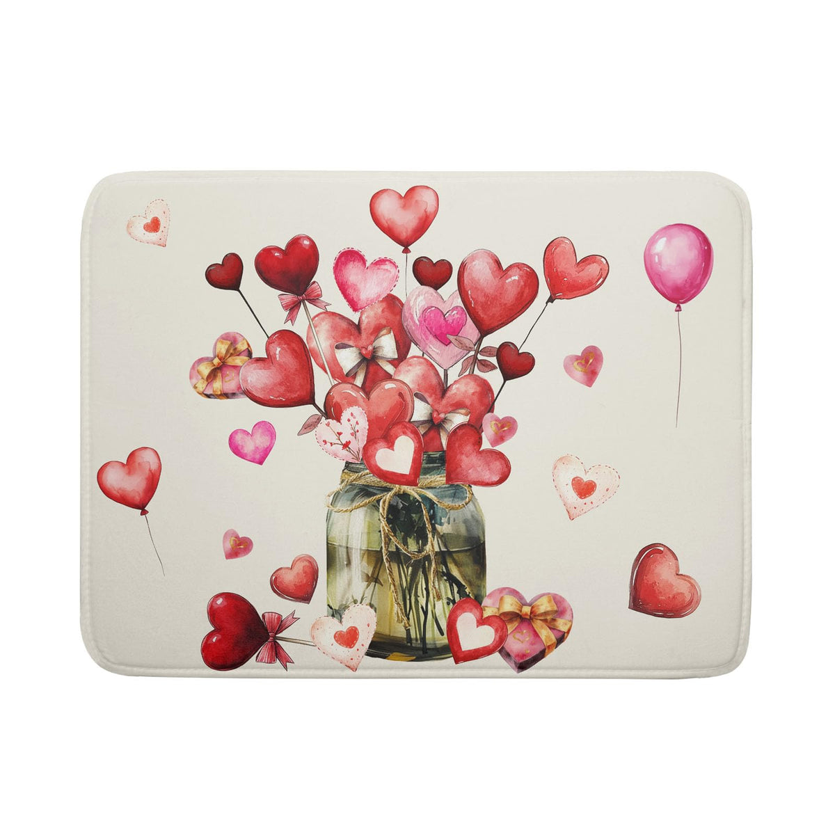 Valentine's Day Dish Drying Mat for Kitchen Counter (Red Hearts / 18" x 24")