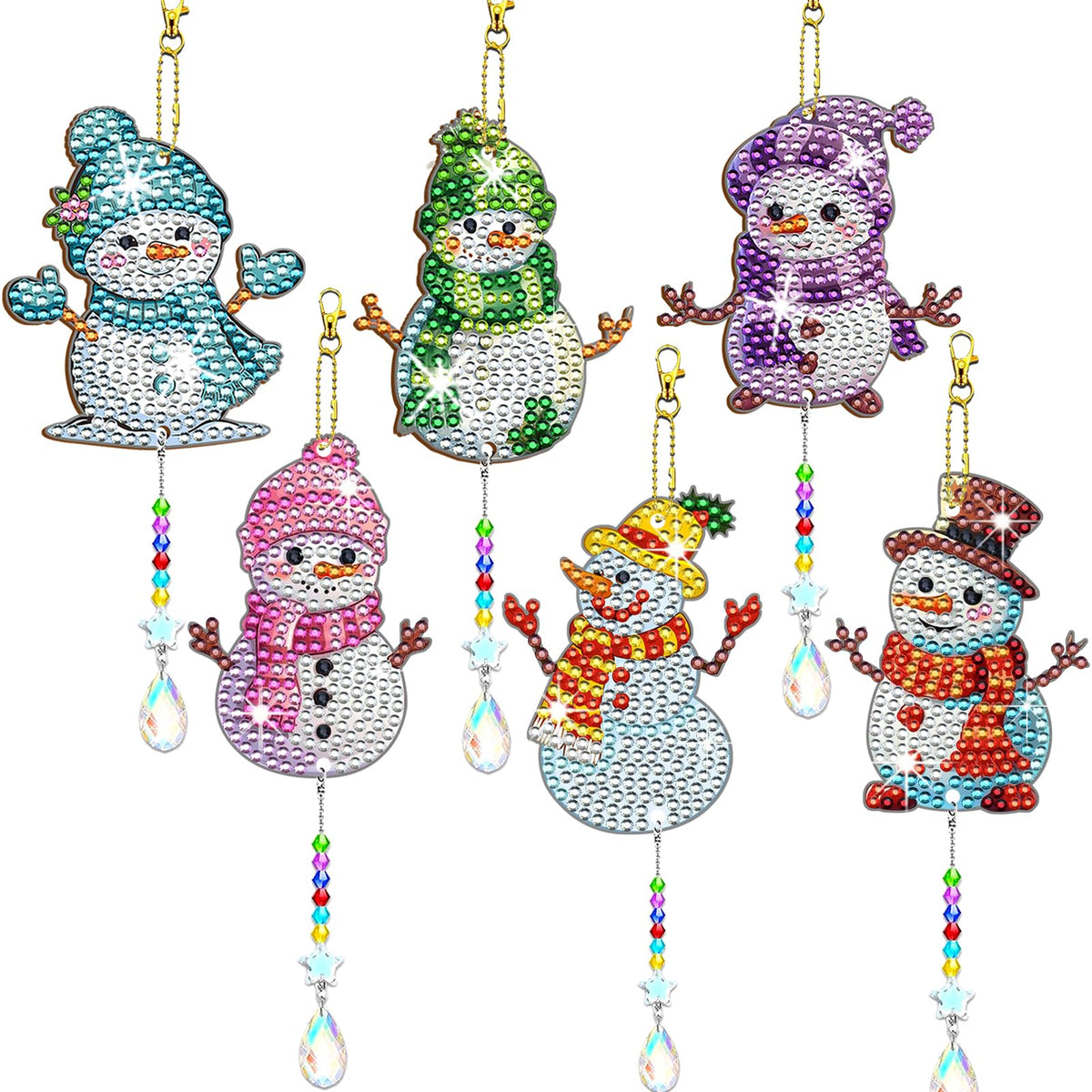 6 Pcs Snowman Diamond Art Christmas Ornament kits for Adults Kids (Snowman Colorful)