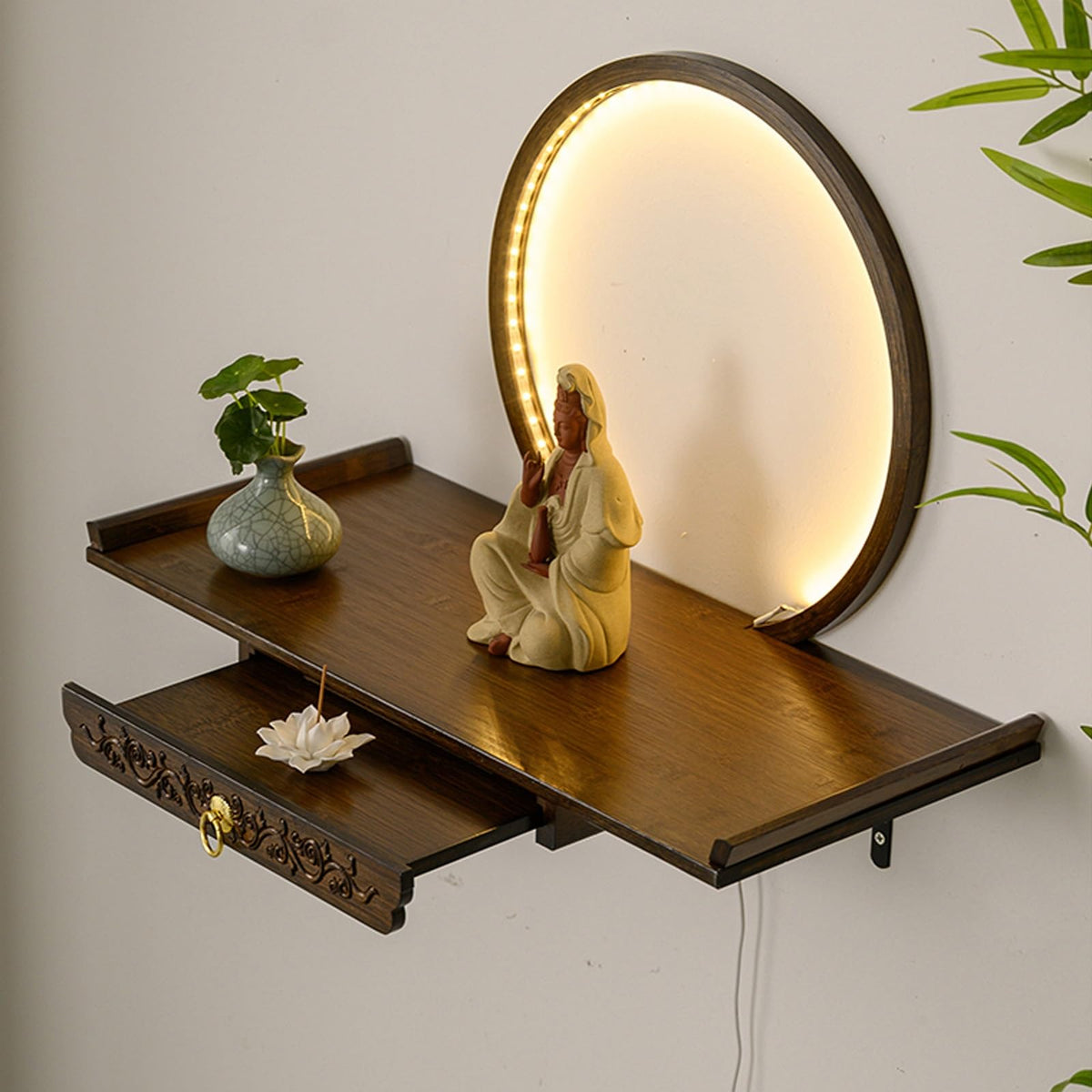 Wall Mounted Personal Shrine Altar Table (Brown / 50cm/19.7in)