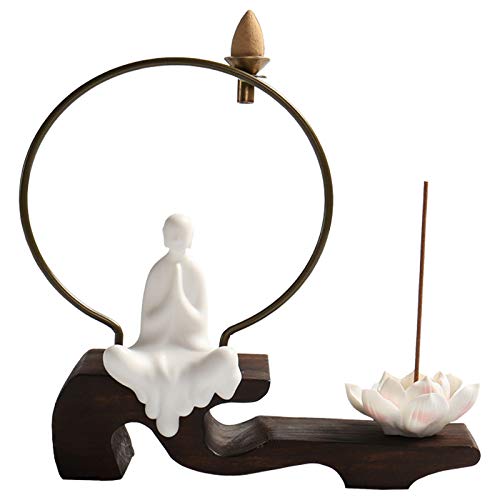 White Ceramic Cute Sitting Buddha Statue Beautiful Sculpture Praying Hands Meditation Monk Figurine Peaceful Little Statue Home Decor Ornaments Delicate Crafts Handmade 4'' Inch Tall
