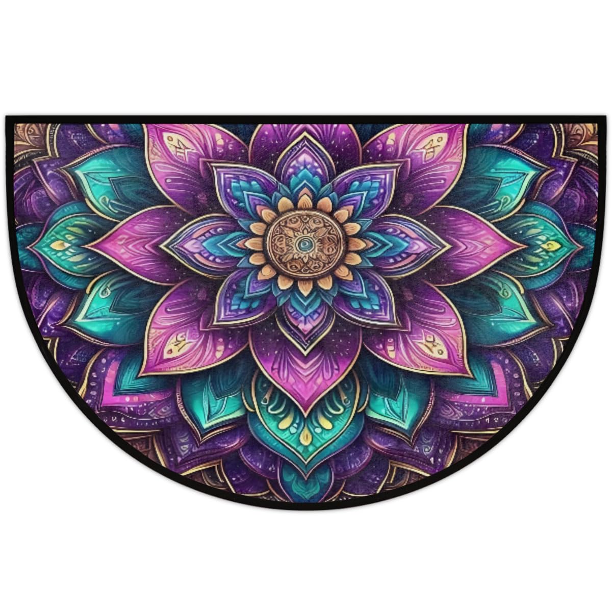 Mandala Flower Half Round Door Mat Indoor Entrance Semi Circle Area Rugs (Z Mandala Flower Boho Color)