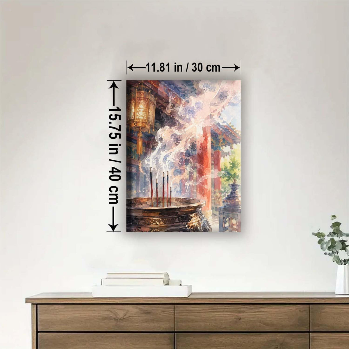 Incense Smoke Rising in Temple Hall Buddhism Framed Canvas DIY Paint by Numbers Kit Bar Cafe Cave Home Room Wall Bathroom Porch Patio Decor Gift (INCENSE SMOKE RISING IN TEMPLE HALL - 16 x 12 Inch)