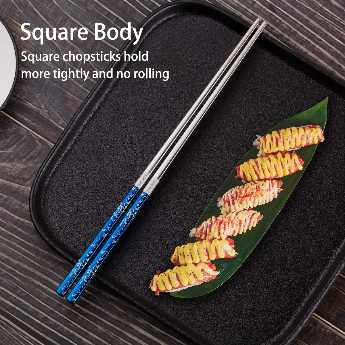 Titanium Plated Chopstick Stainless Steel Chopsticks Metal Chopsticks Reusable Dishwasher safe Premium Laser Engraved Chop Sticks for Eating 2 Pairs Gift Set Blue Silver (Blue silver)