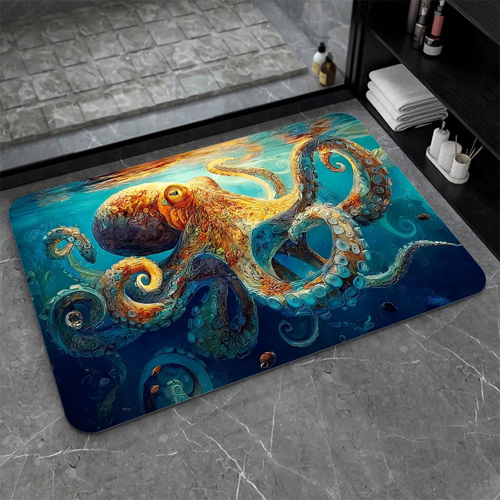 Bath Mat Bathroom Rug (Dancing Octopus / 16 x 24 inches)