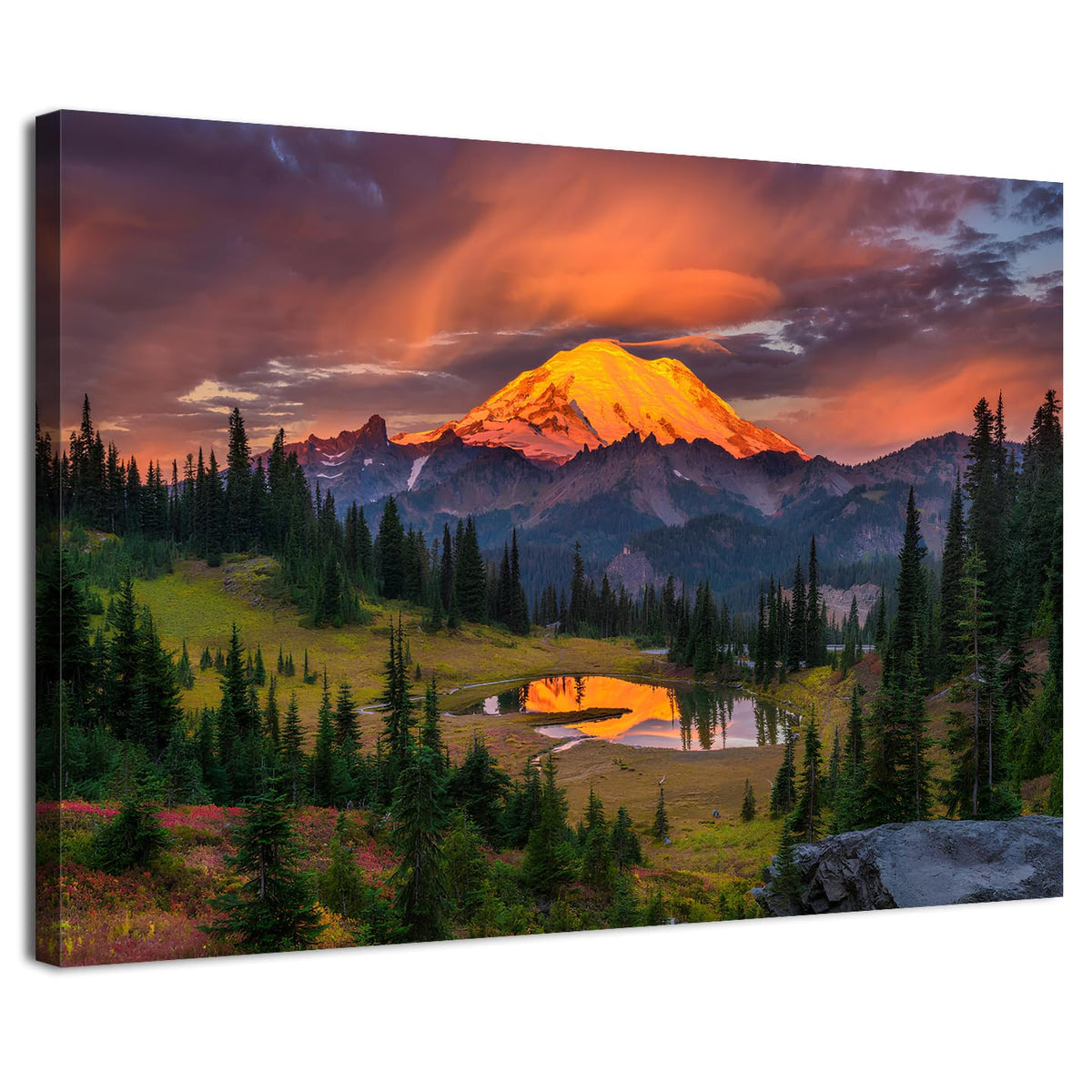 Mount Rainier Wall Art National Park Landscape Canvas Prints Sunset Mountain Forest Lake Nature Photography (16"L x 12"W / Mount Rainier)