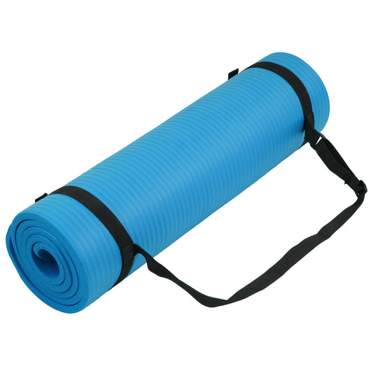 1/2-inch Thick High Density Exercise Yoga Mat with Carrying Strap (Blue)