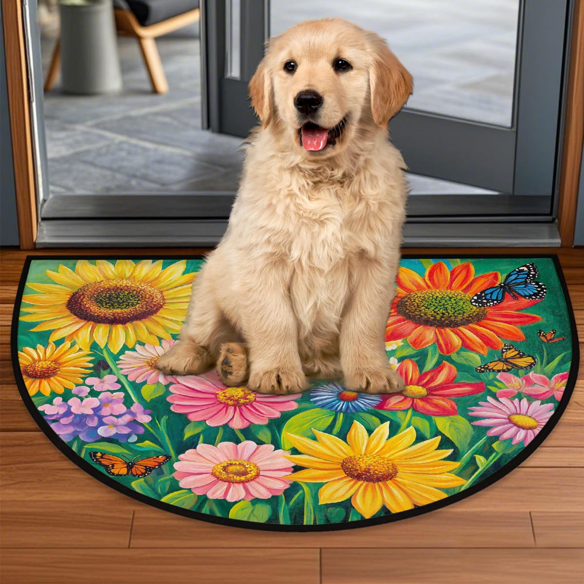 Spring Flowers Half Round Door Mat Semi Moon Rug Fireplace Carpet Area Rugs (Z:color:70)