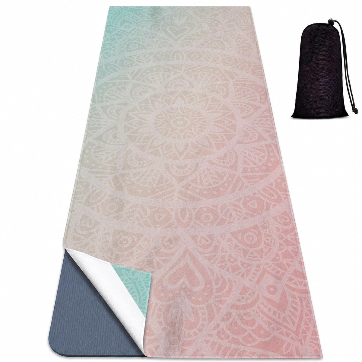 Yoga Mat Towel (Pink Flower-01 / Large)