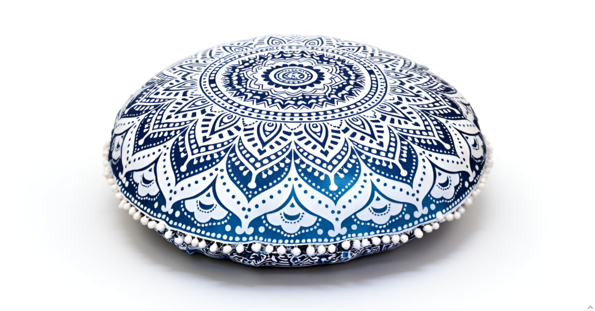 ICC 32" Blue Mandala Floor Pillow Cushion Cover Seating Throw Cover Hippie Decorative Bohemian Ottoman Poufs Cover (Blue)