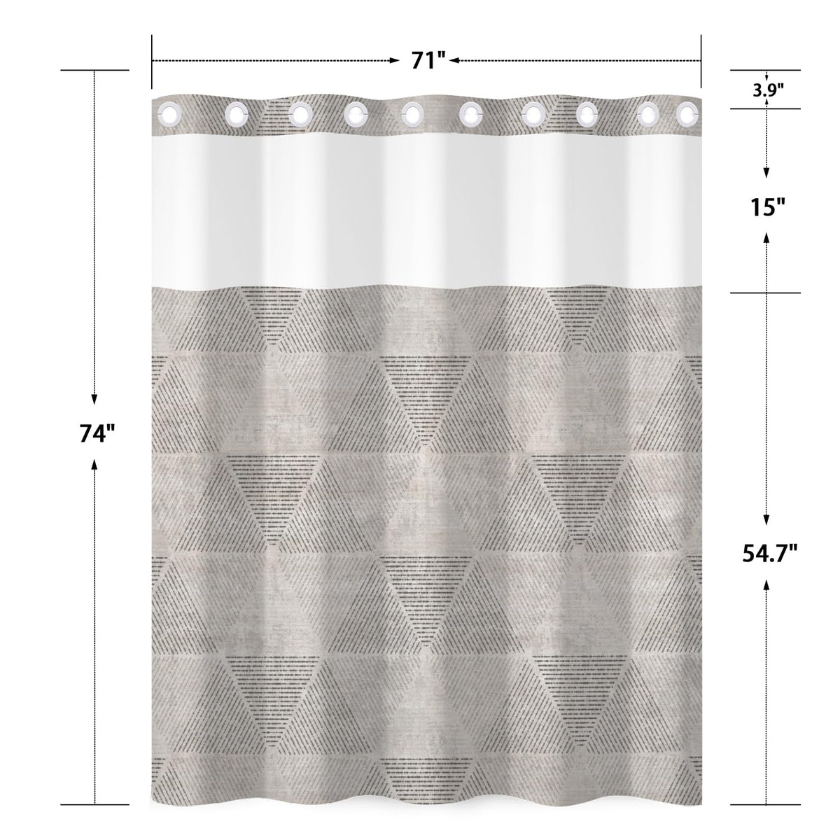 Taupe Abstract Geometric Hook Free Shower Curtain with Snap in Liner (Geometric-4)