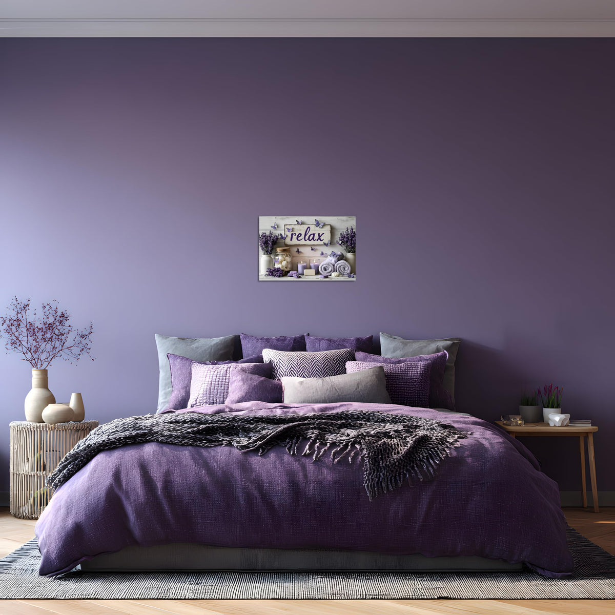 1 Panel Purple Wall Art Purple Bathroom Canvas Wall Decor Relax Soak Canvas Art Butterfly Floral Print Poster Artwork Bathroom Washroom Painting Pictures Ready to Hang 24"x36" (36"L x 24"W / Purple Flower 17)