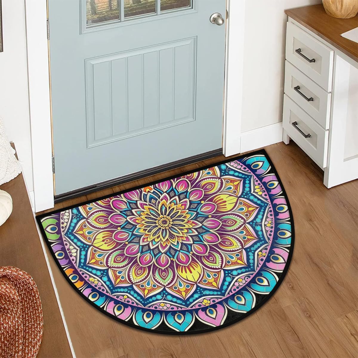 Mandala Half Round Door Mat Non Slip Half Circle Rugs (Mandala 1)