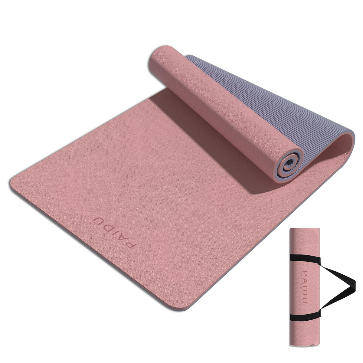 TPE Yoga Mat 8mm Thick Non (Deep Pink&Grey)