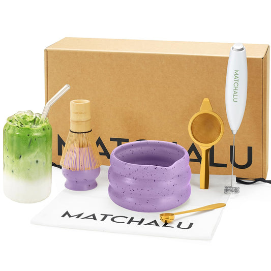 Matcha Whisk Set With Ceramic Matcha Bowl (Purple)