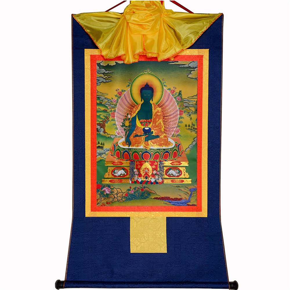 Sangye Menla Bhaisajyaguru Medicine Buddha Thangka Tibetan Thangka Art (Medicine Buddha / 47.2"L x 32.3"W)