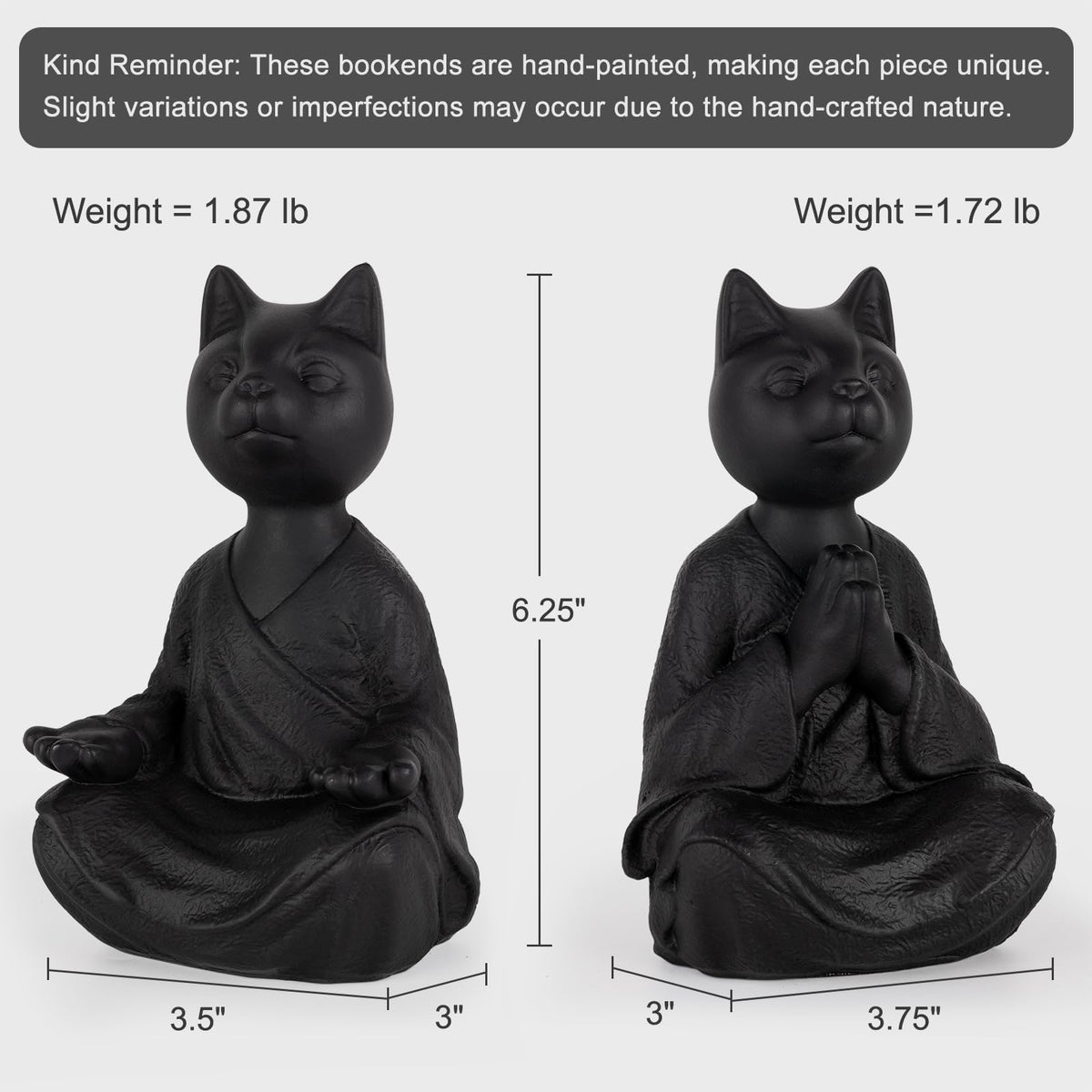 Meditating Cat Bookends (Black)