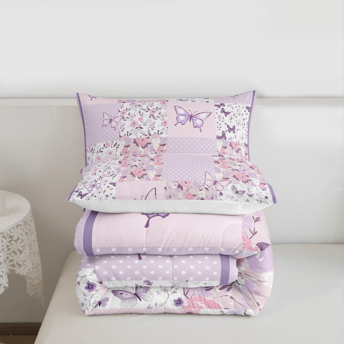 Girls Purple Butterfly Bedding Set Twin Size 3 Pcs for Boys Girls (Multi 822 / Twin)